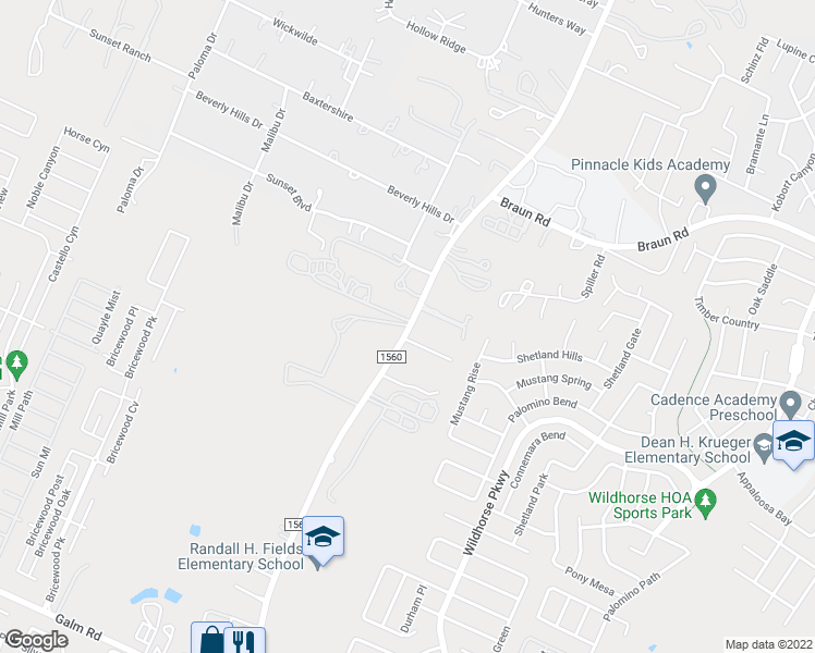 map of restaurants, bars, coffee shops, grocery stores, and more near 10251 Farm to Market Road 1560 in San Antonio