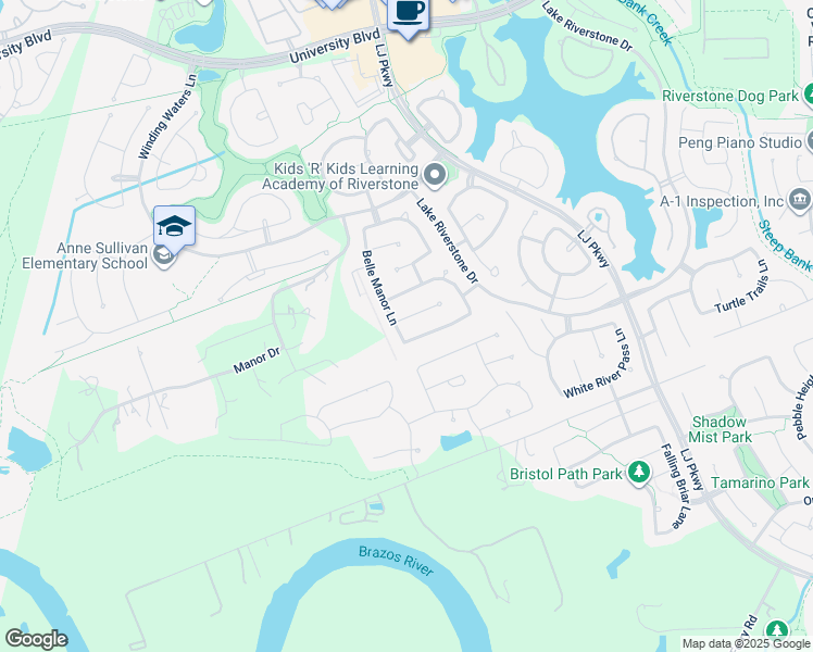 map of restaurants, bars, coffee shops, grocery stores, and more near 4639 Stoney Ridge Court in Sugar Land