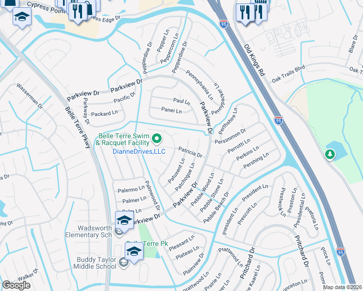 map of restaurants, bars, coffee shops, grocery stores, and more near 6 Pat Place in Palm Coast