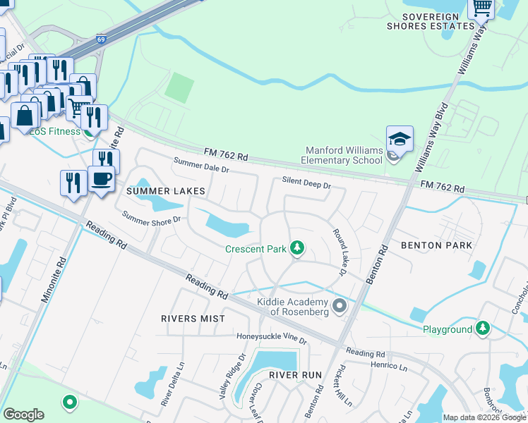 map of restaurants, bars, coffee shops, grocery stores, and more near 243 Golden Grain Drive in Richmond