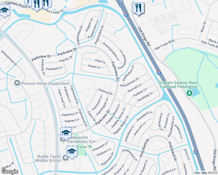 map of restaurants, bars, coffee shops, grocery stores, and more near 9 Patchogue Place in Palm Coast