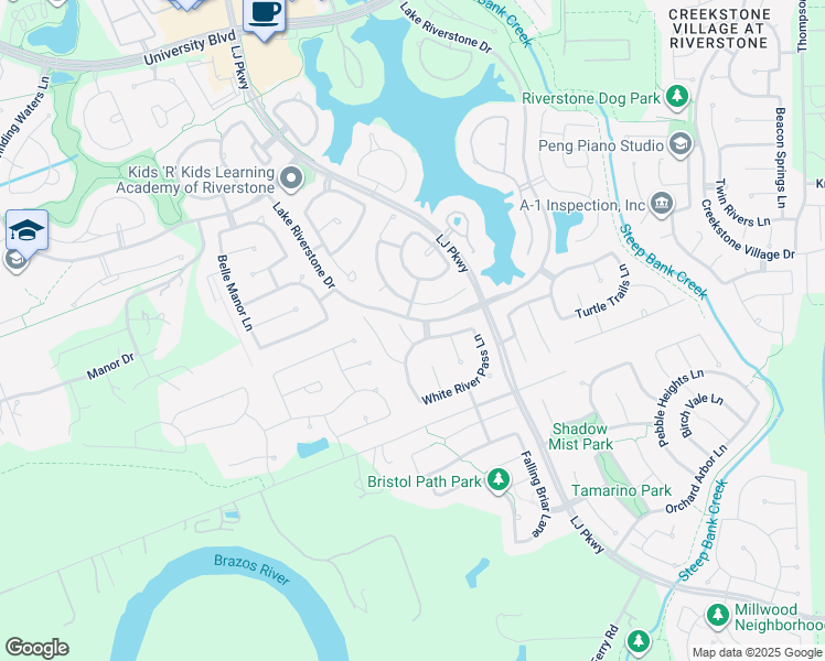 map of restaurants, bars, coffee shops, grocery stores, and more near 5602 Dalton Ranch Lane in Sugar Land