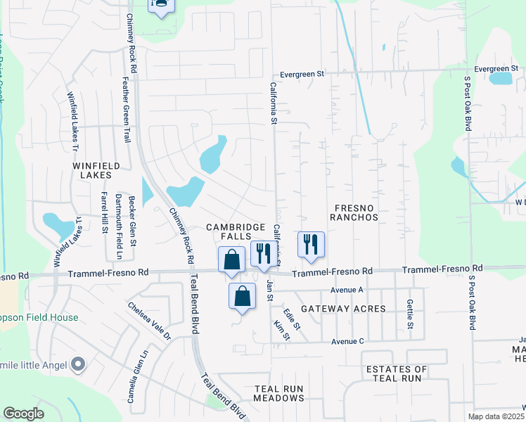 map of restaurants, bars, coffee shops, grocery stores, and more near 1711 Manchester Crossing Drive in Fresno