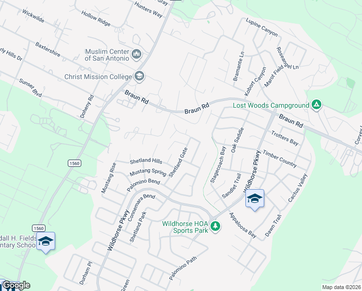 map of restaurants, bars, coffee shops, grocery stores, and more near 10225 Shetland Gate in San Antonio
