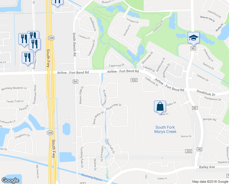 map of restaurants, bars, coffee shops, grocery stores, and more near 2714 April Cove Court in Manvel