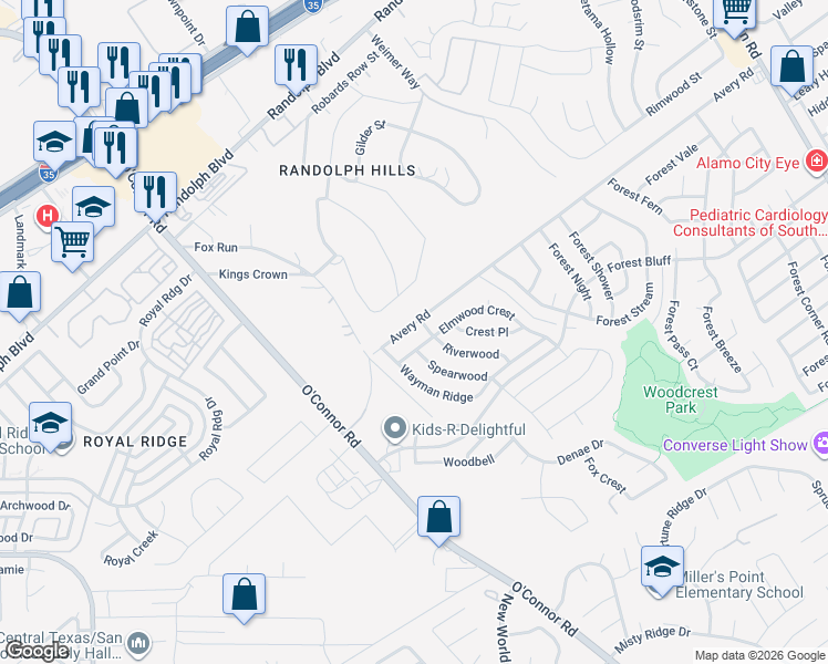 map of restaurants, bars, coffee shops, grocery stores, and more near 7200 Avery Road in Live Oak