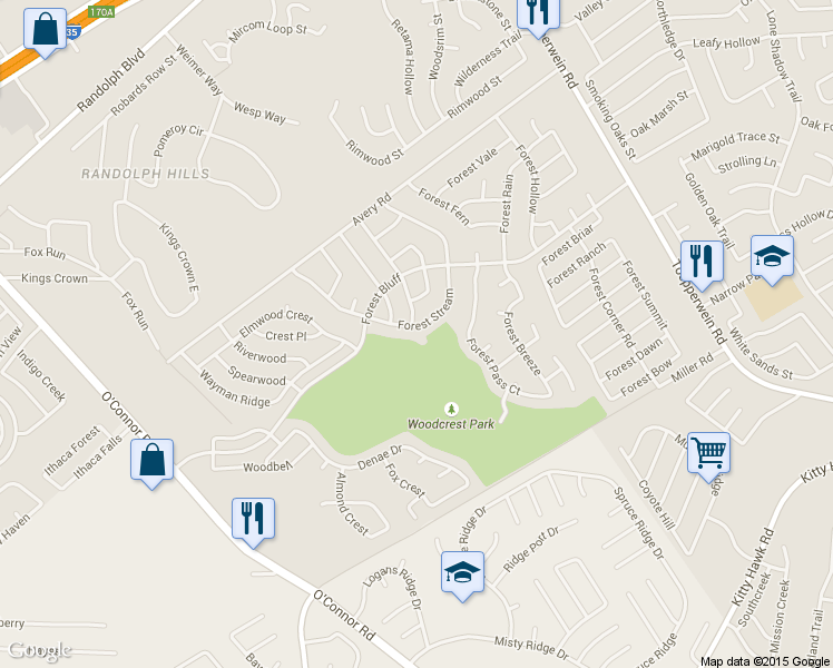map of restaurants, bars, coffee shops, grocery stores, and more near 7602 Forest Stream in Live Oak