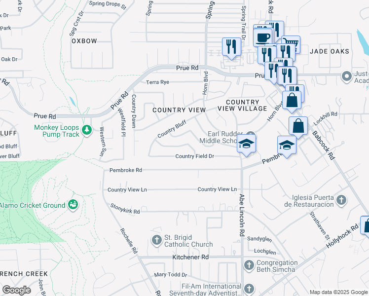map of restaurants, bars, coffee shops, grocery stores, and more near 10316 Country Swan in San Antonio