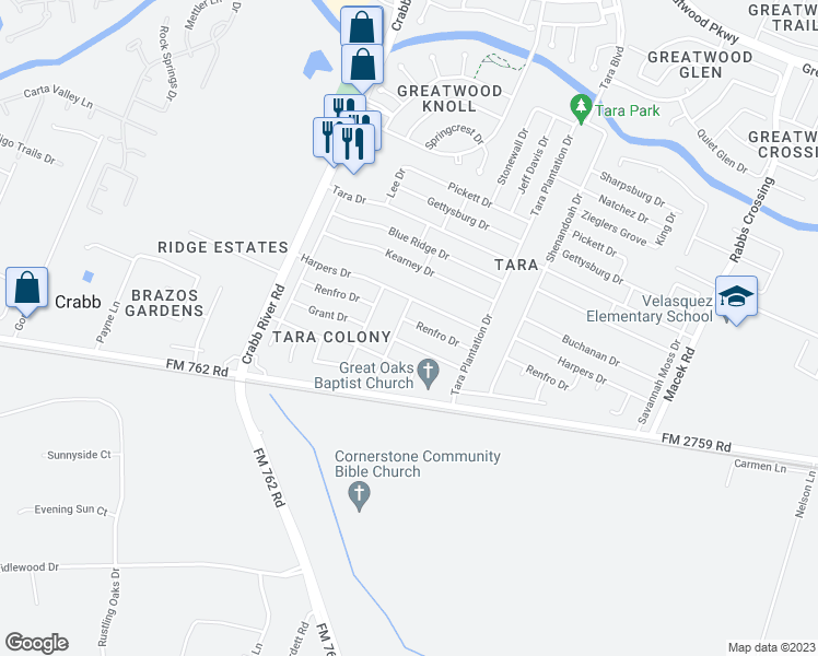 map of restaurants, bars, coffee shops, grocery stores, and more near 6806 Renfro Drive in Richmond