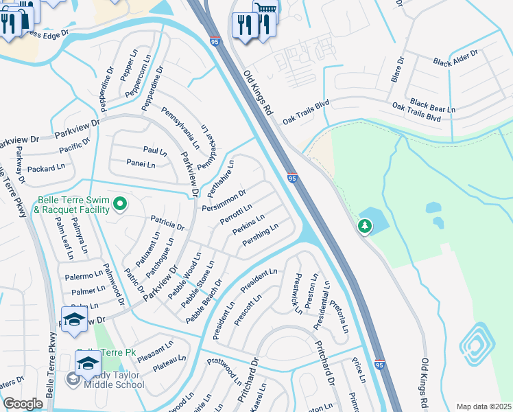 map of restaurants, bars, coffee shops, grocery stores, and more near 52 Perrotti Lane in Palm Coast