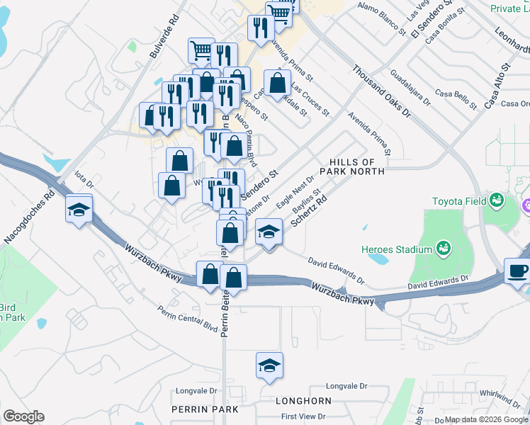 map of restaurants, bars, coffee shops, grocery stores, and more near 4234 Greystone Drive in San Antonio