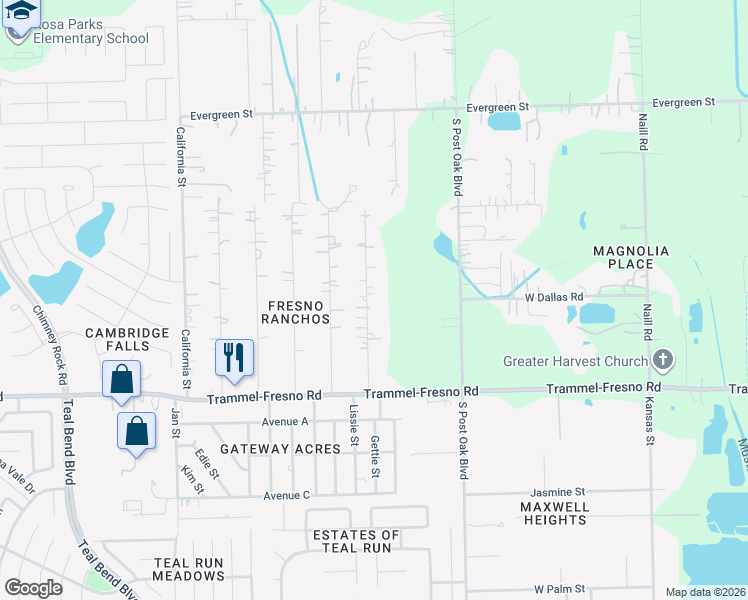 map of restaurants, bars, coffee shops, grocery stores, and more near 3215 Indiana Street in Fresno