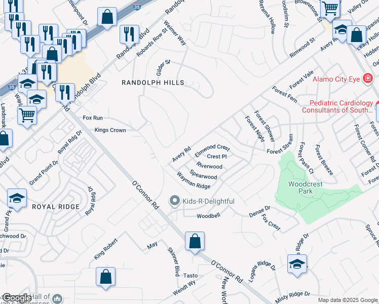 map of restaurants, bars, coffee shops, grocery stores, and more near 7200 Avery Road in Live Oak