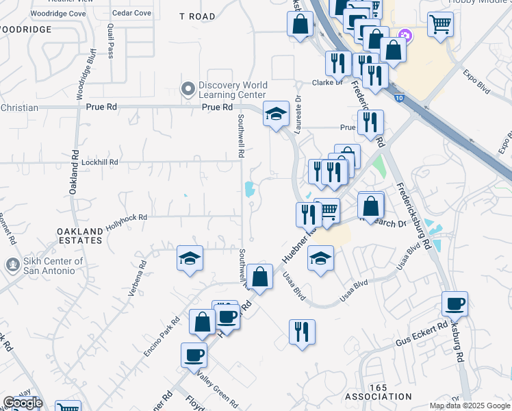 map of restaurants, bars, coffee shops, grocery stores, and more near 10315 Legacy Hill in San Antonio