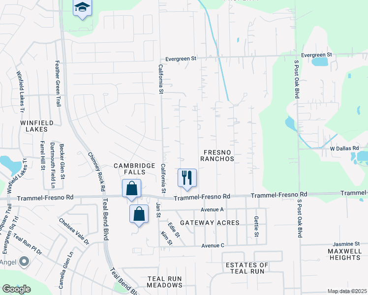 map of restaurants, bars, coffee shops, grocery stores, and more near 3207 Maryland Street in Fresno