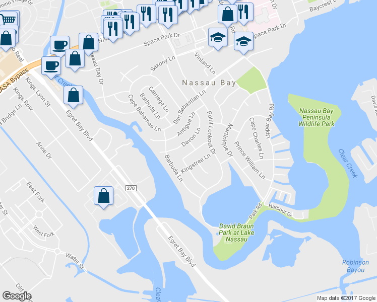 map of restaurants, bars, coffee shops, grocery stores, and more near 1423 Pirates Cove in Houston