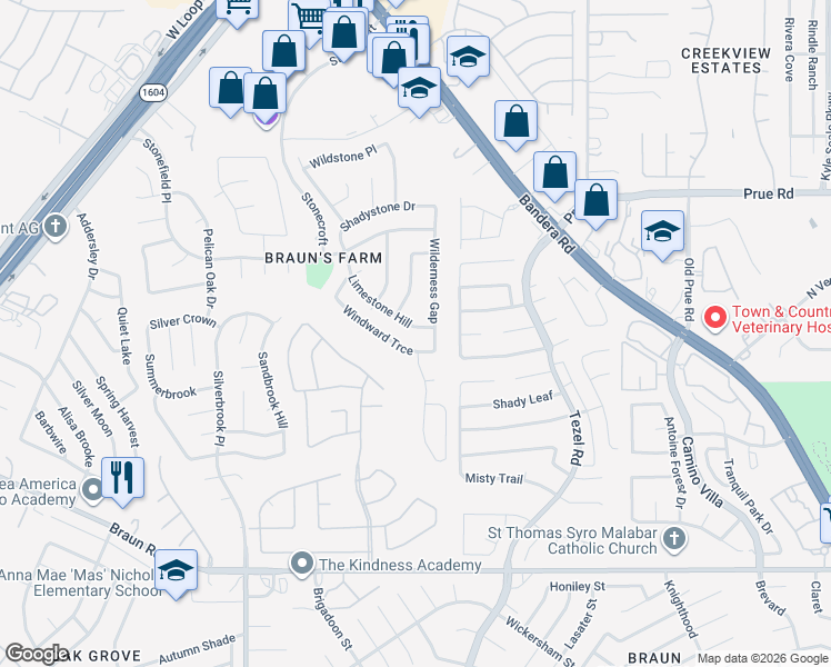 map of restaurants, bars, coffee shops, grocery stores, and more near 9014 Limestone Hill in San Antonio