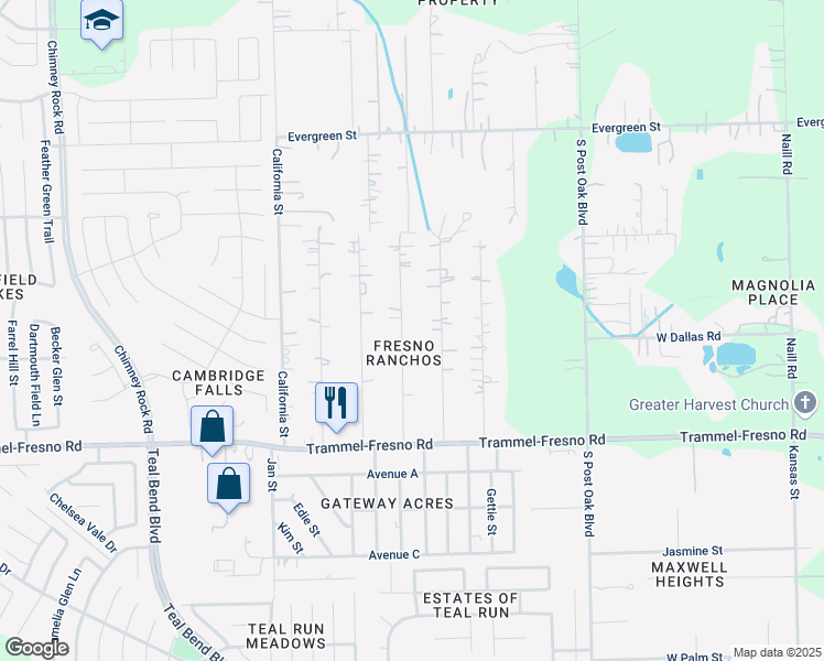 map of restaurants, bars, coffee shops, grocery stores, and more near 3207 Pennsylvania Street in Fresno