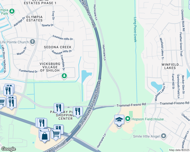 map of restaurants, bars, coffee shops, grocery stores, and more near Fort Bend Parkway Toll Road in Missouri City