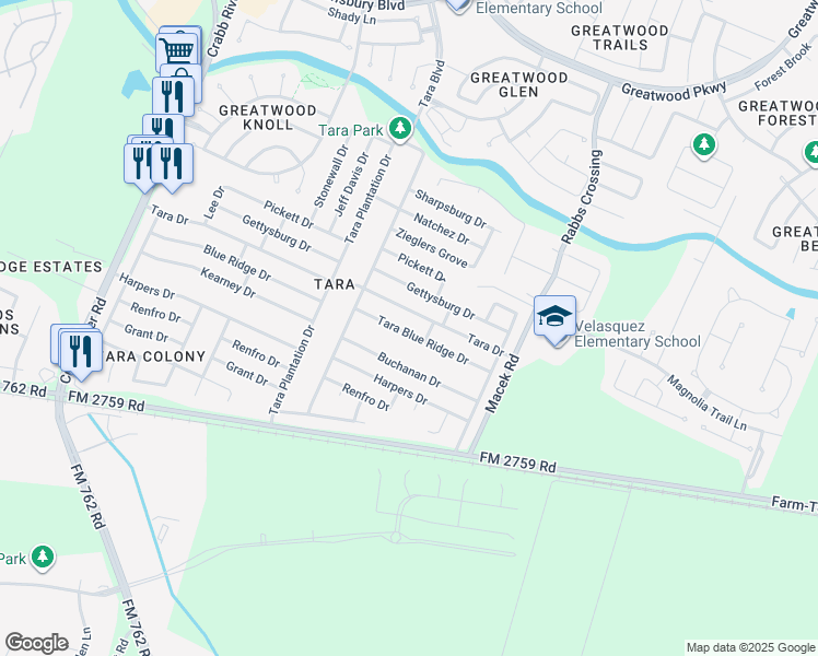 map of restaurants, bars, coffee shops, grocery stores, and more near 7119 Tara Blue Ridge Drive in Richmond
