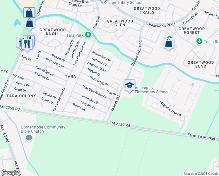 map of restaurants, bars, coffee shops, grocery stores, and more near 7310 Gettysburg Drive in Richmond