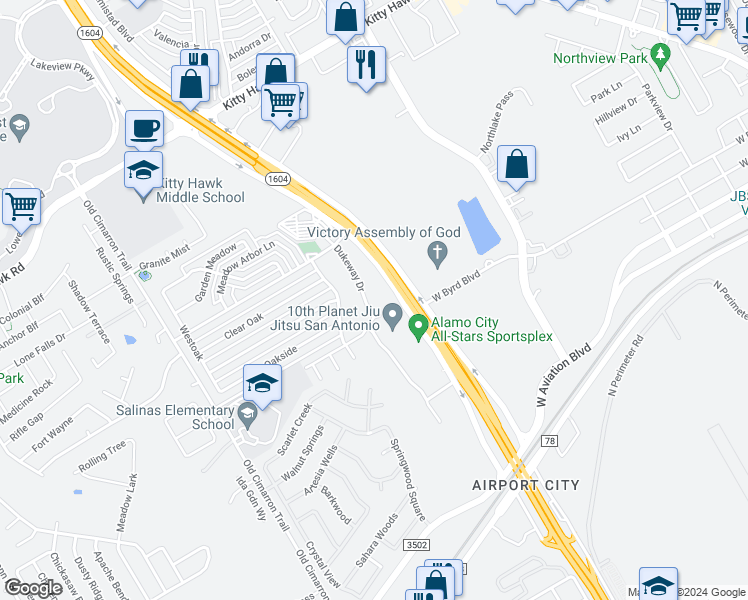 map of restaurants, bars, coffee shops, grocery stores, and more near 510 Dukeway Drive in Universal City
