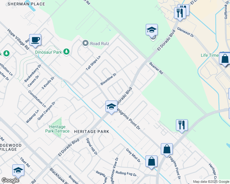 map of restaurants, bars, coffee shops, grocery stores, and more near 16818 Selder Drive in Friendswood