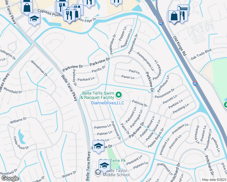 map of restaurants, bars, coffee shops, grocery stores, and more near 117 Patric Dr in Palm Coast