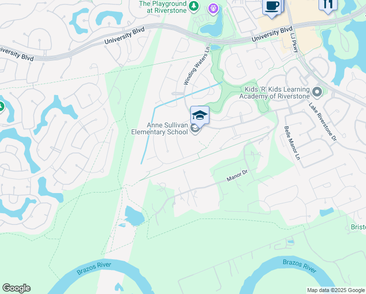 map of restaurants, bars, coffee shops, grocery stores, and more near 5327 Marble Creek Lane in Sugar Land