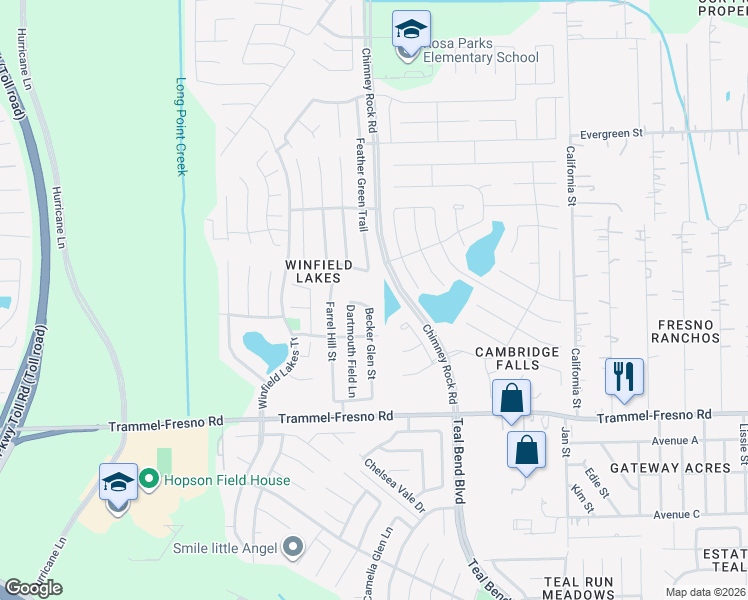 map of restaurants, bars, coffee shops, grocery stores, and more near 3215 Becker Glen Street in Fresno