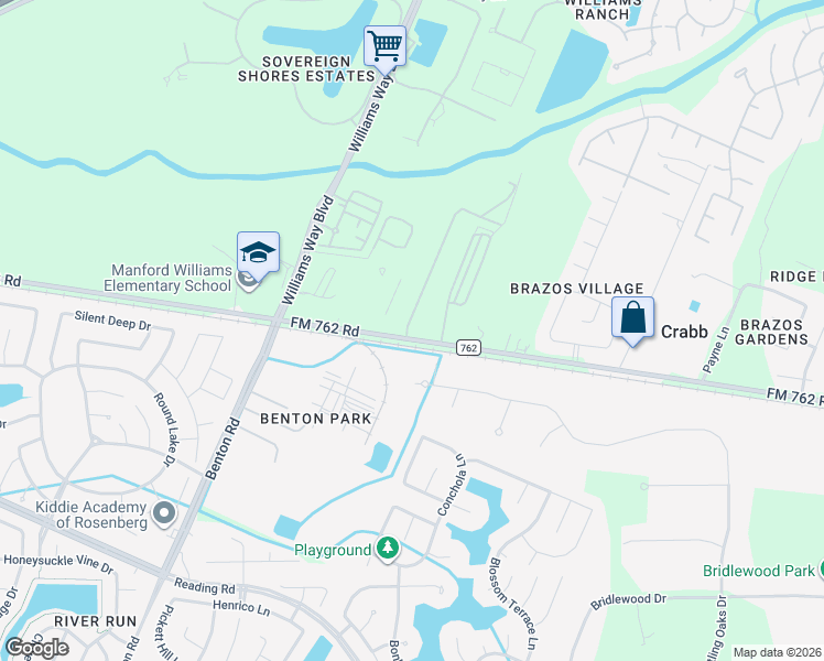 map of restaurants, bars, coffee shops, grocery stores, and more near 5565 FM 762 Road in Richmond