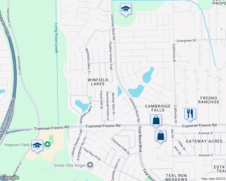 map of restaurants, bars, coffee shops, grocery stores, and more near 3127 Becker Glen Street in Fresno