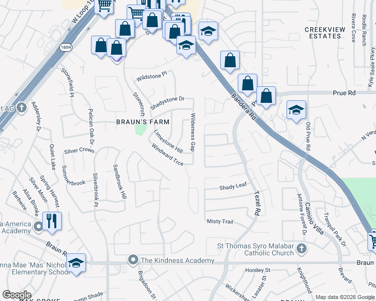 map of restaurants, bars, coffee shops, grocery stores, and more near 9014 Limestone Hill in San Antonio