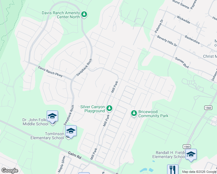 map of restaurants, bars, coffee shops, grocery stores, and more near Mill Park in San Antonio