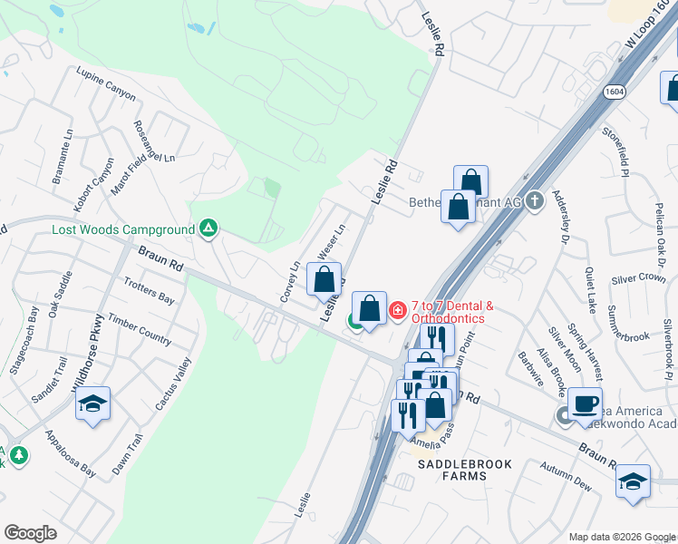 map of restaurants, bars, coffee shops, grocery stores, and more near 9802 Gotha Ranch in Helotes