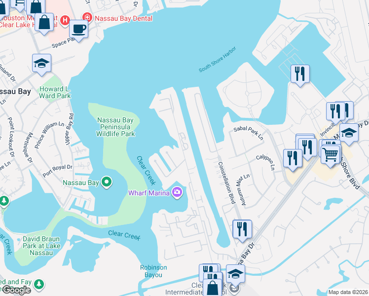 map of restaurants, bars, coffee shops, grocery stores, and more near 882 Davis Road in League City
