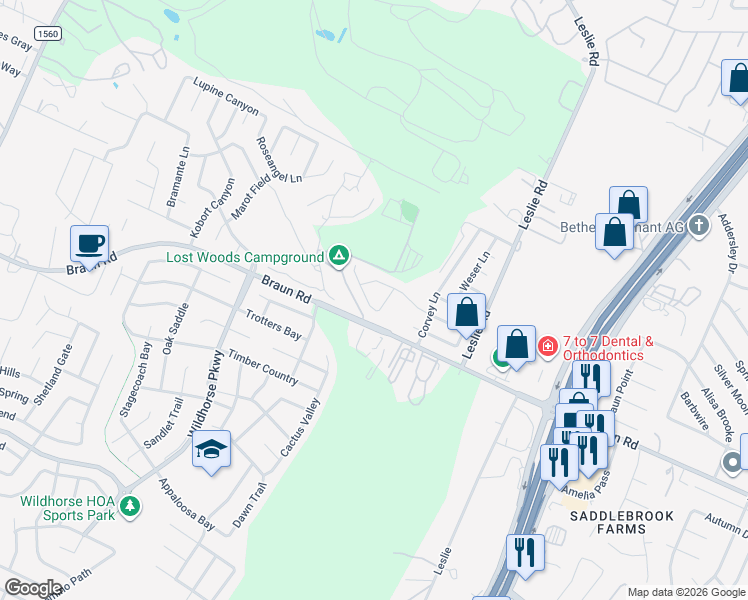 map of restaurants, bars, coffee shops, grocery stores, and more near 10403 Alsfeld Ranch in Helotes
