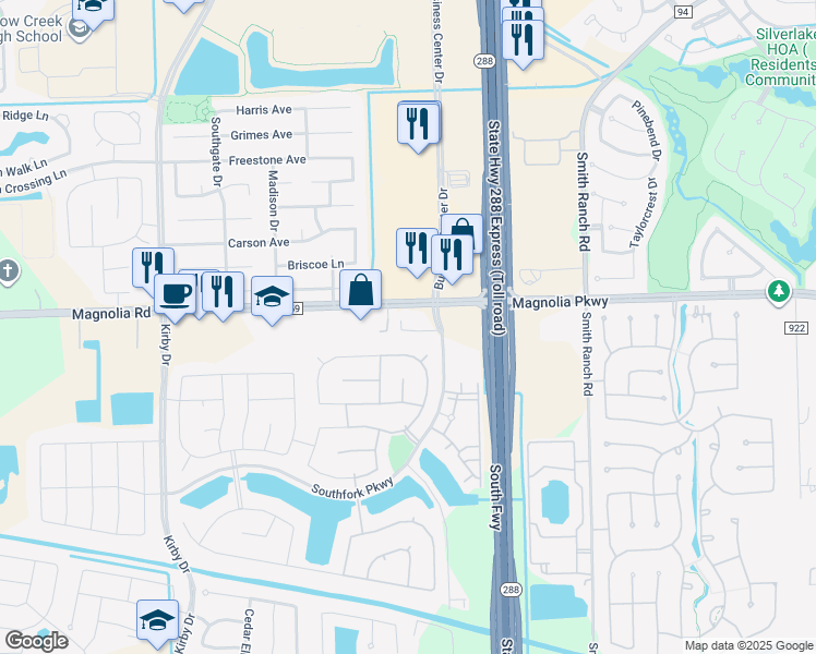 map of restaurants, bars, coffee shops, grocery stores, and more near 3146 South Royce Circle in Manvel