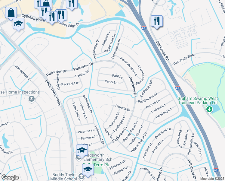 map of restaurants, bars, coffee shops, grocery stores, and more near 98 Panorama Drive in Palm Coast