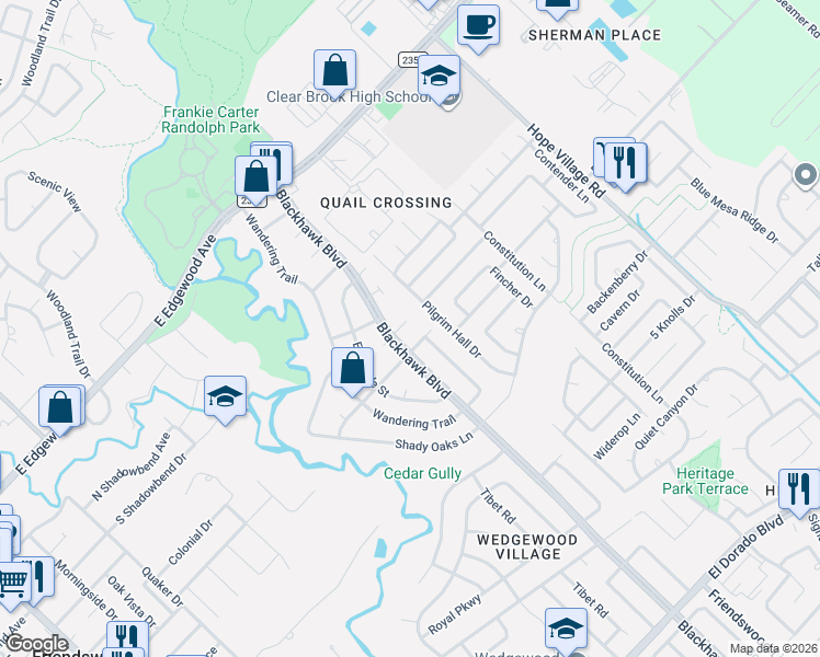 map of restaurants, bars, coffee shops, grocery stores, and more near 5010 Encino Drive in Friendswood