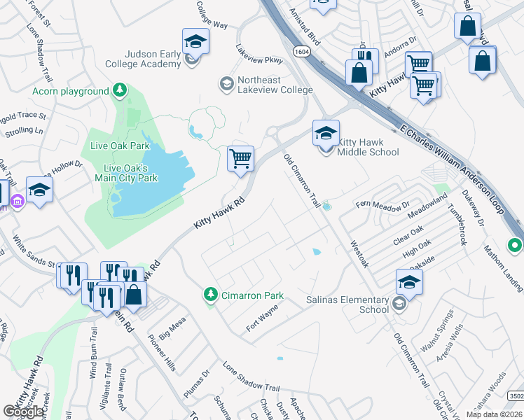 map of restaurants, bars, coffee shops, grocery stores, and more near 350 Colonial Bluff in Universal City