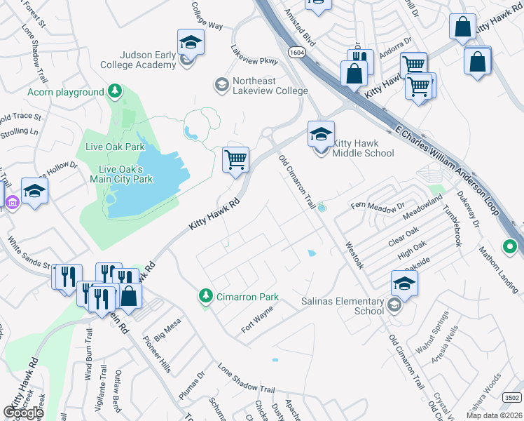 map of restaurants, bars, coffee shops, grocery stores, and more near 350 Colonial Bluff in Universal City