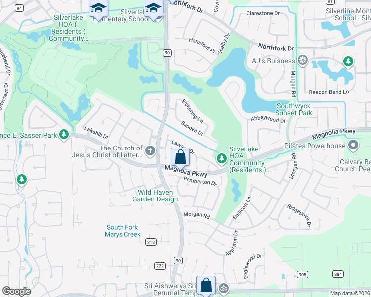 map of restaurants, bars, coffee shops, grocery stores, and more near 3407 Lawson Drive in Pearland