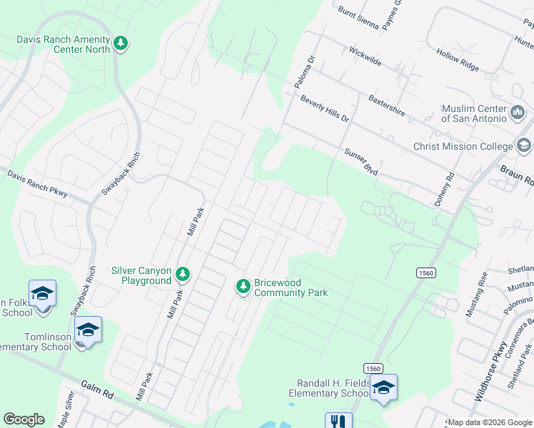 map of restaurants, bars, coffee shops, grocery stores, and more near 11619 Bricewood View in San Antonio