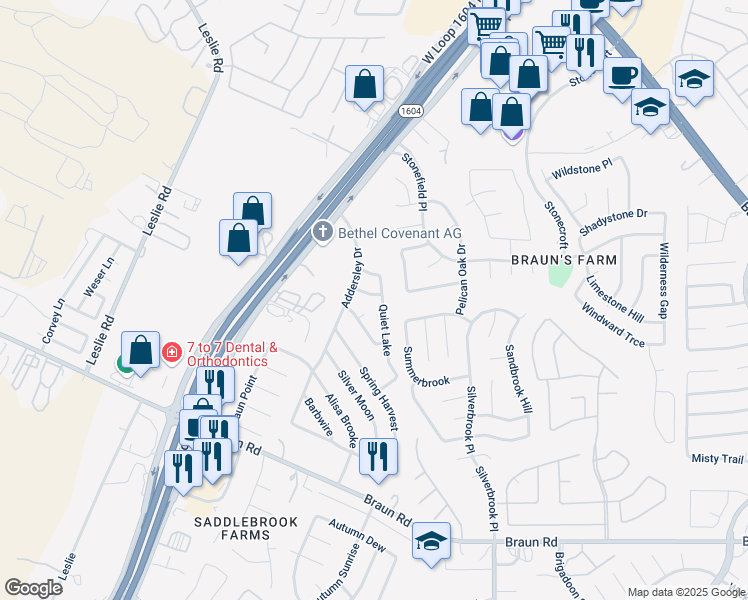 map of restaurants, bars, coffee shops, grocery stores, and more near 9915 Calico Pass in San Antonio