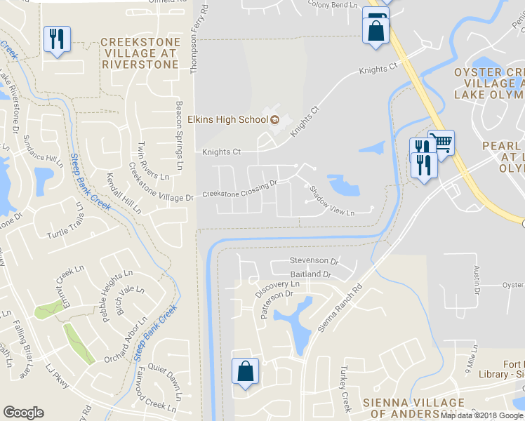 map of restaurants, bars, coffee shops, grocery stores, and more near 3527 Canton Hills Lane in Sugar Land