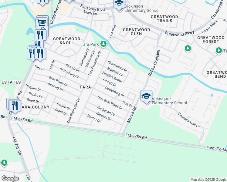 map of restaurants, bars, coffee shops, grocery stores, and more near 9666 Pickett Drive in Richmond