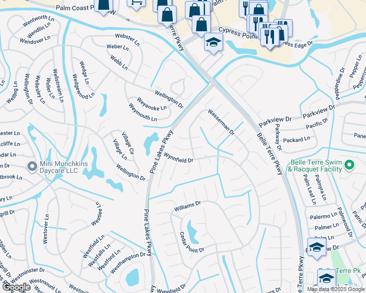 map of restaurants, bars, coffee shops, grocery stores, and more near 6 Wagon Wheel Place in Palm Coast