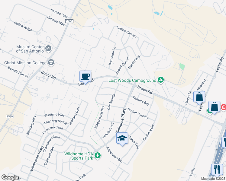 map of restaurants, bars, coffee shops, grocery stores, and more near 10610 Trotters Bay in San Antonio