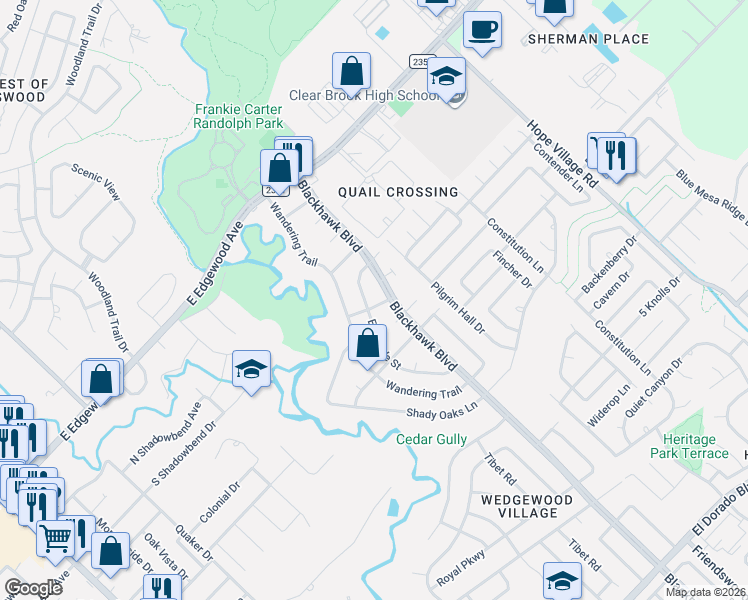 map of restaurants, bars, coffee shops, grocery stores, and more near 5106 Geneva Drive in Friendswood